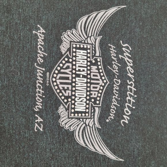 HARLEY-DAVIDSON T-Shirt Womens Sz Small (WITH CUT SLEEVES!) Black Green Glittery - Picture 5 of 10